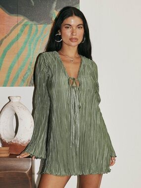 Princess Polly Olive Green Pleated Mini Dress